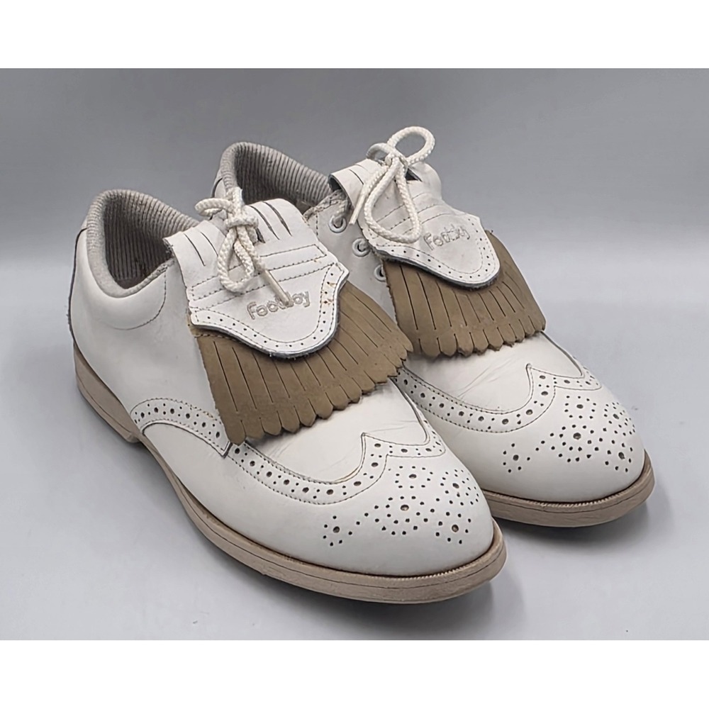 FootJoy SoftJoys 98368 Womens 9M Wingtip Golf Shoes White Tan Leather Vintage
